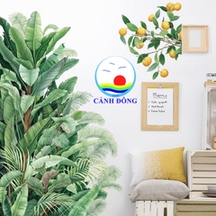 Decal dán tường cây xanh nhiệt đới cành cam tươi mát