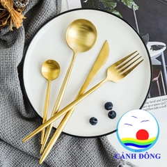 Bộ dụng cụ bàn ăn thanh lịch 4 món inox mạ lớp vàng 24k