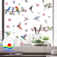 Decal dán kính dán tường bầy chim vui nhộn không gian phòng thư giãn vui tươi