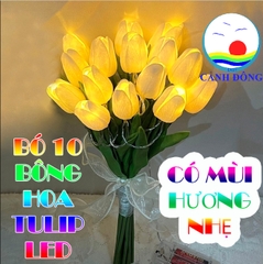 Bó hoa tulip 10 bông kèm đèn led trang trí cực đẹp - hoa giả - hoa cưới - hoa cắm trang trí xinh