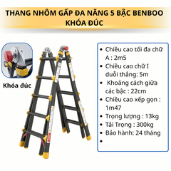 Thang nhôm gấp (rút lồng) đa năng Benboo BB-45 5 bậc