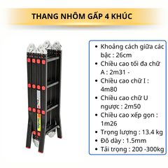 Thang nhôm gấp 4 đoạn Benboo BB-M43 (1,8m)