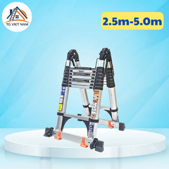 Thang rút chữ a Daichi màu đen có bánh xe 2.5+2.5m TDA-25+25BX
