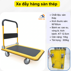 Xe đẩy hàng sàn thép 4 bánh vàng đen 300kg