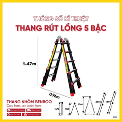 Thang nhôm gấp (rút lồng) đa năng Benboo BB-45G 5 bậc khóa gạt