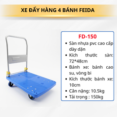 Xe đẩy hàng Feida FD150 sàn nhựa bánh chống ồn tải trọng 150kg