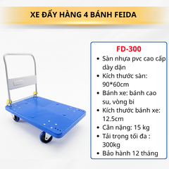 Xe đẩy hàng Feida 300kg sàn nhựa bánh chống ồn FD-300