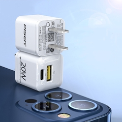 Cốc sạc nhanh 2 cổng Pisen KPQ201 mini - hỗ trợ USB QC 3.0 và TypeC PD 20W