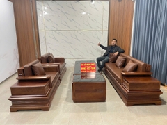 Sofa Đối Mẫu Chân Pháo Tay Cánh Gà Gỗ Hương Đá Sơn Pu Màu Óc CHó