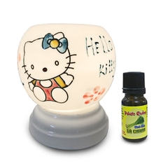 Đèn xông tinh dầu Bát Tràng - Hello Kitty + Tặng 01 lọ tinh dầu sả chanh 10ml