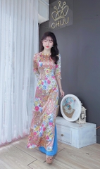 Áo Dài Hoa 2 Da Cúc Bọc AD8014 (áo lẻ)
