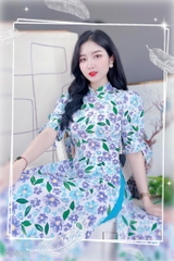 Áo Dài Hoa Mango Tay Nơ AD8011 (áo lẻ)