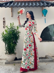 Áo Dài Cổ Tàu Cột Nơ HT AD9173 (áo lẻ)