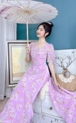 Áo Dài 4T Cổ Vuông Bèo Ngang AD9185 (áo lẻ)