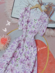 Áo Dài Hoa Cổ Vuông Màu Nước AD9223