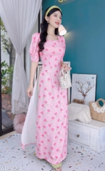 Áo Dài Hoa Cổ Vuông Màu Nước AD9223
