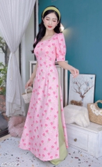 Áo Dài Hoa Cổ Vuông Màu Nước AD9223