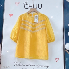 Áo Sơ Mi Tơ Nhăn Ruy Băng Ren A9470