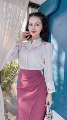 Áo Sơ Mi Thêu Hoa Viền Màu A1538