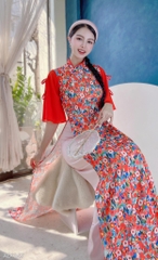 Áo Dài Tay Xẻ Nơ Đôi AD1347 (áo lẻ)