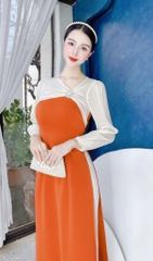 Áo Dài Pha Tơ Nơ Bạch Tuyết AD1356 (áo lẻ)