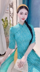Áo Dài Gấm Hoa Mai Nút Bọc AD1560 (áo lẻ)