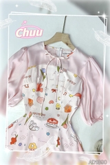 Áo Dài Họa Tiết Nơ Mini AD1390 (áo lẻ)