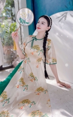 Áo Dài Ren 5 Cánh Vân Gấm AD1418 (áo lẻ)