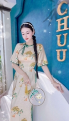 Áo Dài Ren 5 Cánh Vân Gấm AD1418 (áo lẻ)