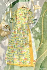 Áo Dài Lụa Nhung Tay Loe AD9198 (áo lẻ)
