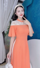 Áo Dài 4T Lá Thêu AD1492 (áo lẻ) - Cam