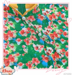Áo Dài Hoa Nấm Rơm AD1439 (áo lẻ) - Xanh