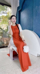 Áo Dài Dứa Tay Bồng AD1635 (áo lẻ) - Cam Đất