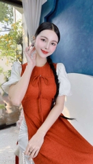 Áo Dài Dứa Tay Bồng AD1635 (áo lẻ) - Cam Đất