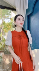 Áo Dài Dứa Tay Bồng AD1635 (áo lẻ) - Cam Đất