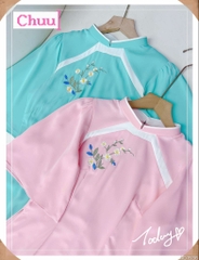 Áo Dài Thêu Hoa Đông Hầu AD1536 (áo lẻ)