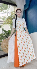 Áo Dài Pha Hoa Nhung AD1617 (áo lẻ) - Tuliup Cam