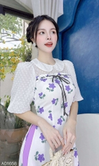 Áo Dài Cổ Sen Tay Tuyết AD1658 (áo lẻ) - Hoa Tím