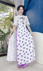 Áo Dài Cổ Sen Tay Tuyết AD1658 (áo lẻ)