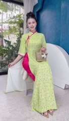 Áo Dài Cổ Sóng Thanh Hà AD1594 (áo lẻ) - Xanh Cốm