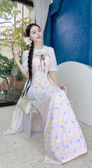 Áo Dài Cổ Sen Tay Tuyết AD1658 (áo lẻ)