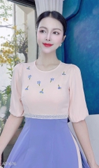 Áo Dài Hoa Thêu Nối Eo AD1676 (áo lẻ)