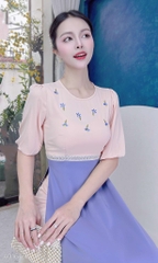 Áo Dài Hoa Thêu Nối Eo AD1676 (áo lẻ)