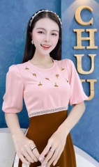 Áo Dài Hoa Thêu Nối Eo AD1676 (áo lẻ)
