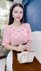 Áo Dài Hoa Thêu Nối Eo AD1676 (áo lẻ)