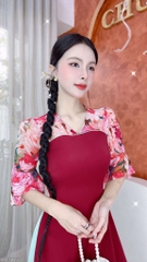 Áo Dài Cổ V tay Xòe AD1565 (áo lẻ)