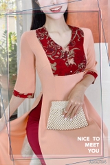 Áo Dài Bươm Bướm Vũ AD2734 (áo lẻ) - Kem