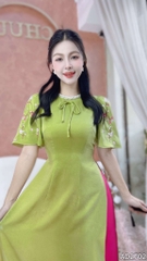 Áo Dài Cổ Cườm Mai Xanh AD2702 (áo lẻ)