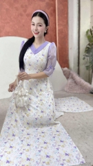 Áo Dài Cổ V Ngọc Châu AD2761 (áo lẻ)