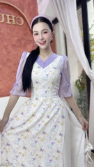Áo Dài Cổ V Ngọc Châu AD2761 (áo lẻ)
